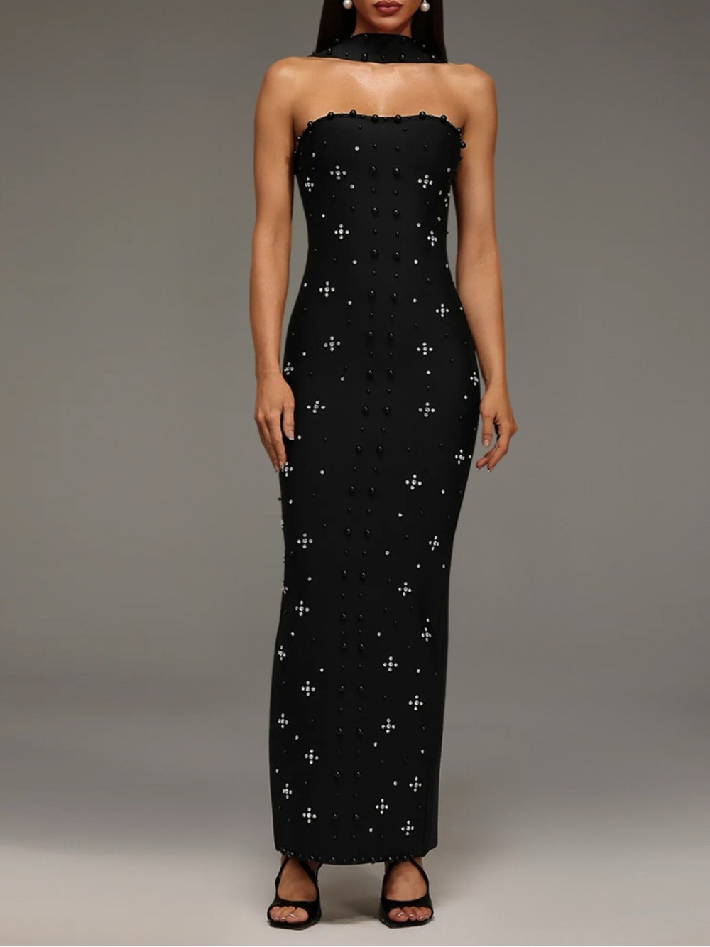 Rhinestone Tube Bodycon Maxi Dress